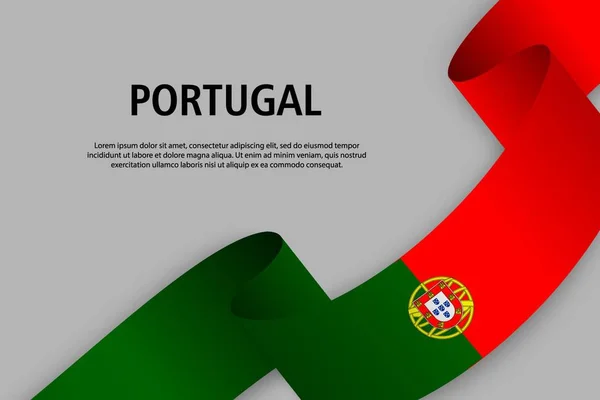 Размахивая Лентой Флагом Португалии Шаблон Дня Независимости Баннер Векторная Иллюстрация — стоковый вектор