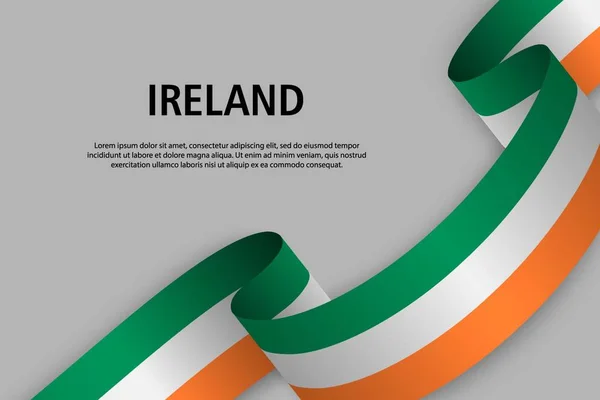 Waving Ribbon Flag Ireland Template Independence Day Banner Vector Illustration — Stock Vector