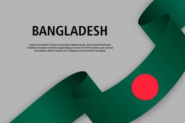 Sallama kurdele ile Bangladeş bayrağı, bağımsızlık günü afiş için şablon. vektör çizim