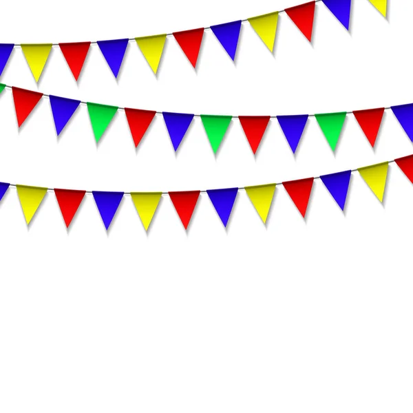Garland Met Kleurrijke Vaantjes Ontwerp Viering Vlag Achtergrond — Stockvector