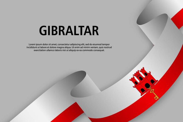 Размахивая лентой с флагом Гибралтара, шаблон для баннера Дня независимости. векторная иллюстрация
