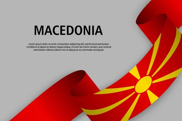 Cinta Ondeando Con Bandera Macedonia Bandera Del Día Independencia Ilustración — Archivo Imágenes Vectoriales