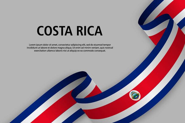 Размахивая лентой с флагом Коста-Рики, шаблон для дня независимости баннер. векторная иллюстрация
