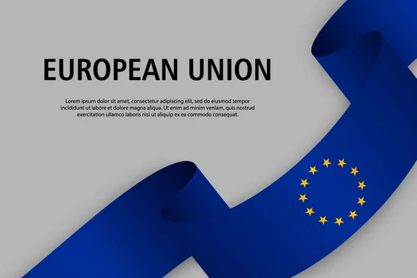 Fita Ondulante Com Bandeira União Europeia Modelo Para Bandeira Dia — Vetor de Stock