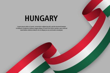 Sallama kurdele ile Macaristan bayrağı, bağımsızlık günü afiş için şablon. vektör çizim