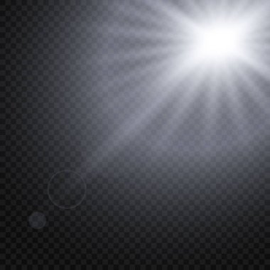 saydam arka plan üzerinde izole parlayan ışık efekti. Güneş ışınları ile flash ve spot. 