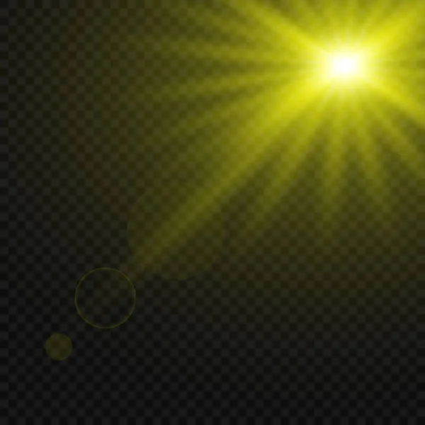 Efeito Luz Brilhante Isolado Fundo Transparente Flash Solar Com Raios — Vetor de Stock
