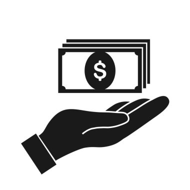 Beyaz arkaplanda el vektörü simgesindeki para