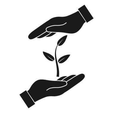 Elinde bitki. Koruma vektör simgesi beyaz arka plan üzerinde