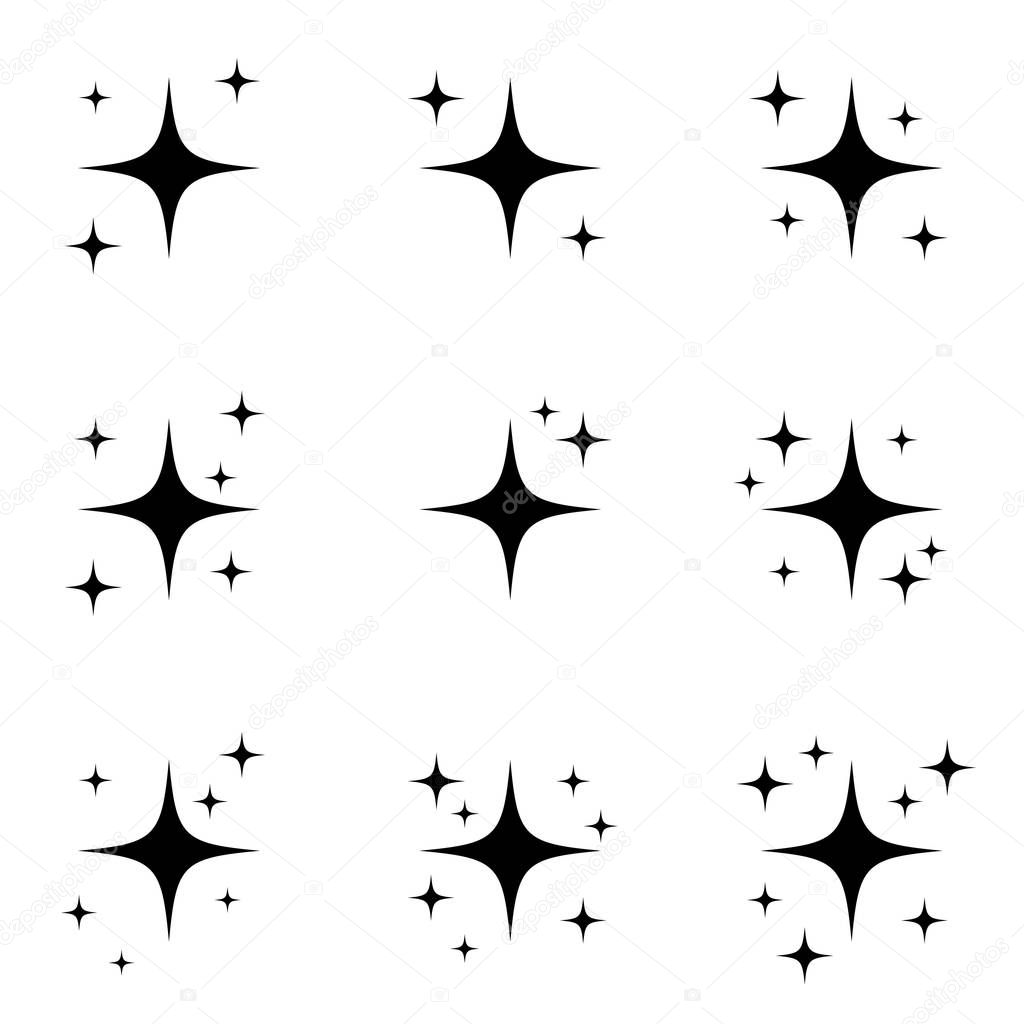 Set of cartoon star sparkling or twinkling