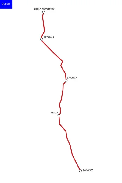 Route Russe 158 Autoroute Nijni Novgorod Saratov Carte Routière Russie — Image vectorielle