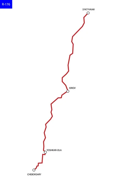 Russische Route 176 Vyatka Autobahn Tscheboksary Syktyvkar Roadmap Von Russland — Stockvektor