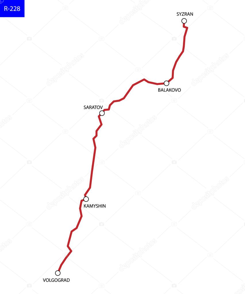 Russian route R-228. Highway Syzran - Volgograd. Road map of Russia