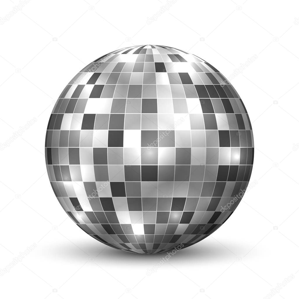 Mirror disco ball isolated. Night Club party design element.