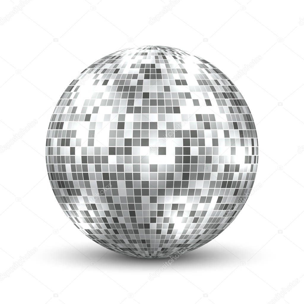 Mirror disco ball isolated. Night Club party design element.