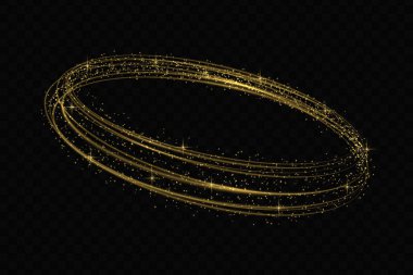 Vektör dairesi altın ışık izleme efekti. Parlayan sihirli ateş yüzüğü izi