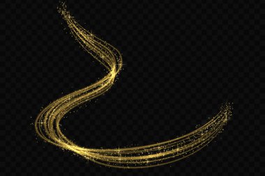 Altın kızdırma ışık efekti patlamaları izole parıldıyor ile yıldız. sihirli toz parçacıkları. Vektör çizim parlak kuyruklu yıldız kuyruk