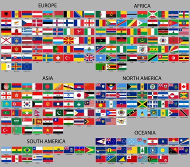 Dünya tüm bayrakları. Kıtalara göre sırala