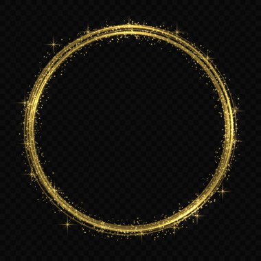 Vektör dairesi altın ışık izleme efekti. Parlayan sihirli ateş yüzüğü izi