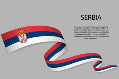 Sırbistan bayrağıyla kurdele ya da bayrak sallıyor. Bağımsızlık Günü poster tasarımı için şablon
