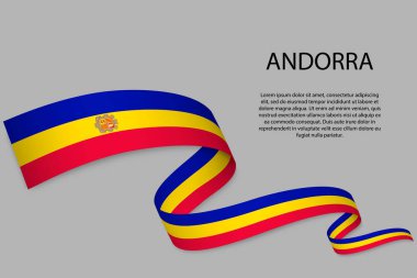 Waving ribbon or banner with flag of Andorra. Template for independence day poster design clipart