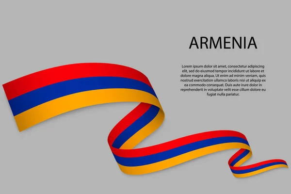Ondeando Cinta Estandarte Con Bandera Armenia Plantilla Para Diseño Póster — Archivo Imágenes Vectoriales