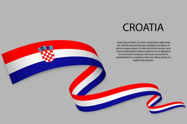 Fita Ondulante Bandeira Com Bandeira Croácia Modelo Para Projeto Cartaz — Vetor de Stock