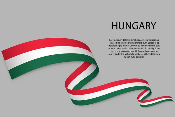 Fita Ondulante Bandeira Com Bandeira Hungria Modelo Para Projeto Cartaz — Vetor de Stock