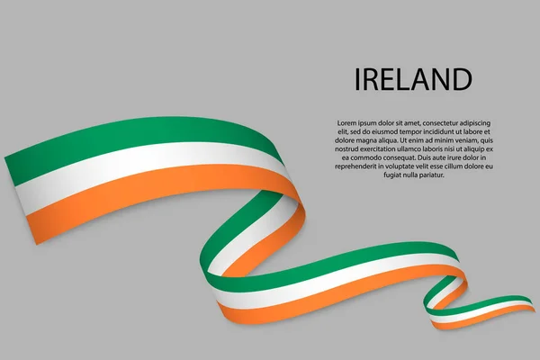 Waving Ribbon Banner Flag Ireland Template Independence Day Poster Design — Stock Vector