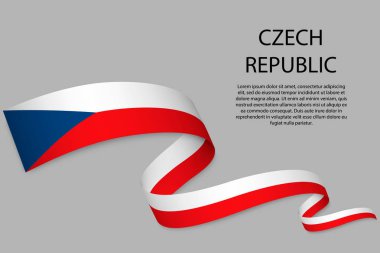 Çek Cumhuriyeti bayrağıyla kurdele ya da bayrak sallıyor. Bağımsızlık Günü poster tasarımı için şablon