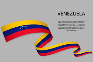 Venezuela bayrağıyla kurdele ya da bayrak sallıyor. Bağımsızlık Günü poster tasarımı için şablon