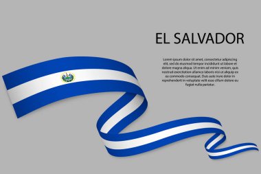 El Salvador bayrağıyla kurdele ya da bayrak sallıyor. Bağımsızlık Günü poster tasarımı için şablon