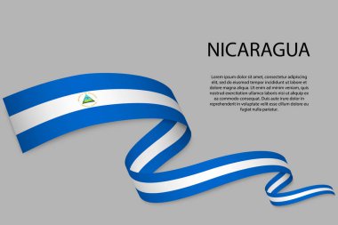Nikaragua bayrağıyla kurdele ya da bayrak sallıyor. Bağımsızlık Günü poster tasarımı için şablon