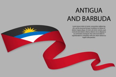 Antigua ve Barbuda bayrağıyla kurdele ya da bayrak sallıyor. Bağımsızlık Günü poster tasarımı için şablon
