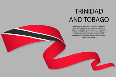 Trinidad ve Tobago bayrağıyla kurdele ya da bayrak sallıyor. Bağımsızlık Günü poster tasarımı için şablon