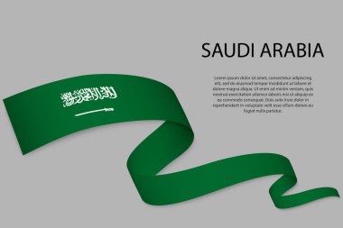 Suudi Arabistan bayrağıyla kurdele ya da bayrak sallıyor. Bağımsızlık Günü poster tasarımı için şablon