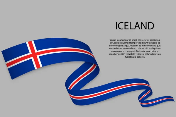 Fita Ondulante Bandeira Com Bandeira Islândia Modelo Para Projeto Cartaz — Vetor de Stock