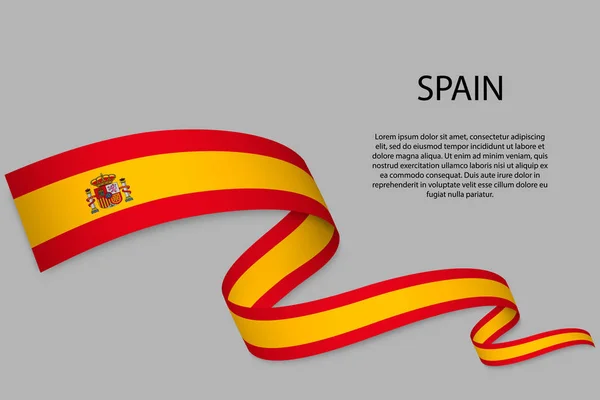 Mávání Stuhou Nebo Praporem Vlajkou Španělska Šablona Pro Design Plakátu — Stockový vektor