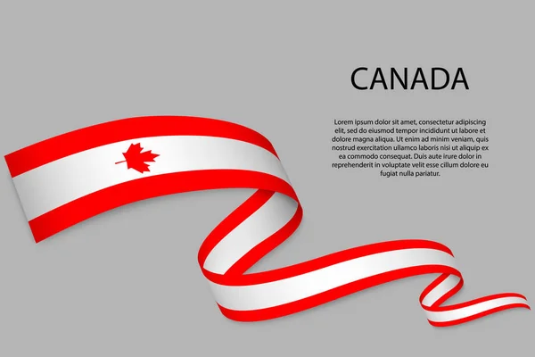 カナダの旗でリボンやバナーを振ってください 独立記念日ポスターデザインのテンプレート — ストックベクタ