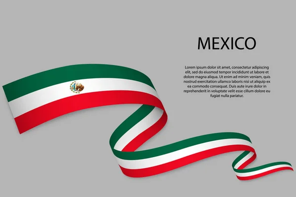 メキシコの旗でリボンや旗を振ってください 独立記念日ポスターデザインのテンプレート — ストックベクタ