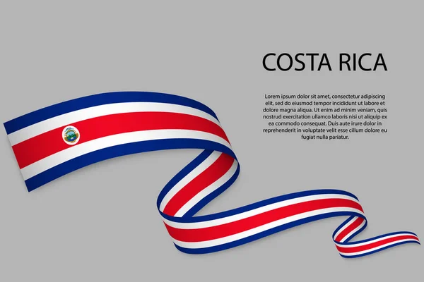 Cinta Ondeante Estandarte Con Bandera Costa Rica Plantilla Para Diseño — Vector de stock