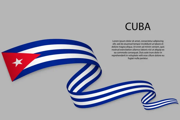 Cinta Ondeando Estandarte Con Bandera Cuba Plantilla Para Diseño Póster — Vector de stock