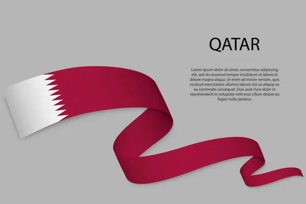 Ondeando Cinta Estandarte Con Bandera Qatar Plantilla Para Diseño Póster — Vector de stock