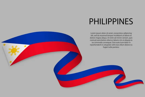 Filipinler Bayrağıyla Kurdele Bayrak Sallıyor Bağımsızlık Günü Poster Tasarımı Için — Stok Vektör