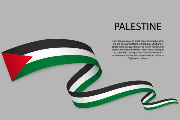 Nastro Sventolante Banner Con Bandiera Della Palestina Modello Design Del — Vettoriale Stock