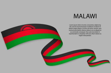 Malawi bayrağıyla kurdele ya da bayrak sallamak. Bağımsızlık Günü poster tasarımı için şablon