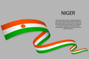 Nijer bayrağıyla kurdele ya da bayrak sallıyor. Bağımsızlık Günü poster tasarımı için şablon