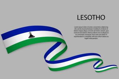 Lesotho bayrağıyla kurdele ya da bayrak sallamak. Bağımsızlık Günü poster tasarımı için şablon