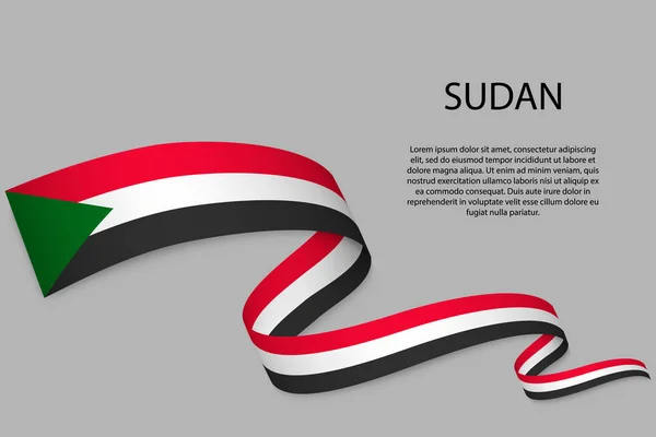 Zwaaiend Lint Spandoek Met Vlag Van Soedan Model Voor Het — Stockvector