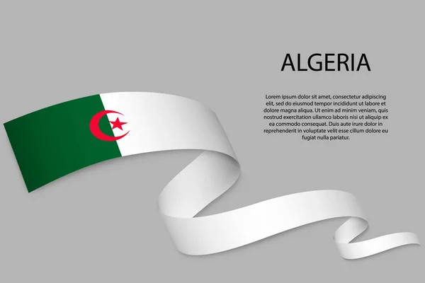 Cinta Ondeando Bandera Con Bandera Argelia Plantilla Para Diseño Póster — Archivo Imágenes Vectoriales